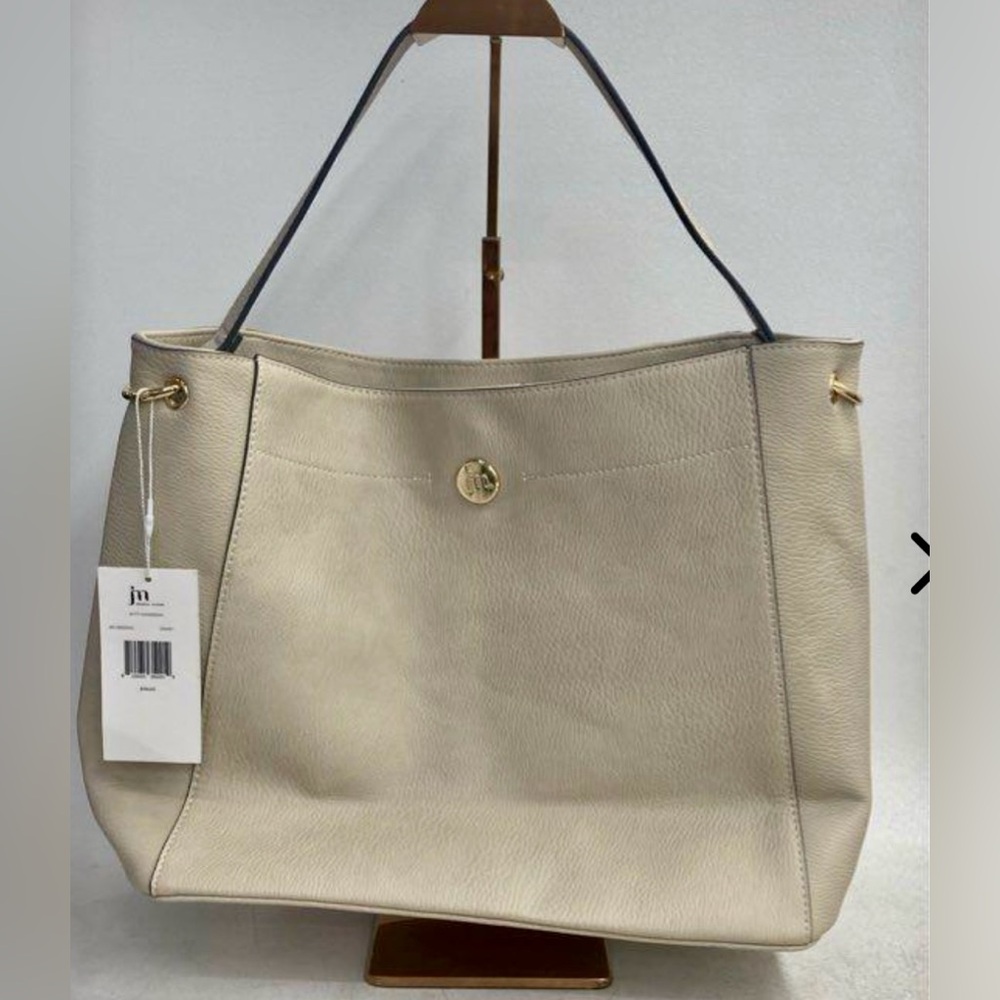 New Jessica Moore JM Tote Bag Handbag Cream Beige Faux Pebbled Leather